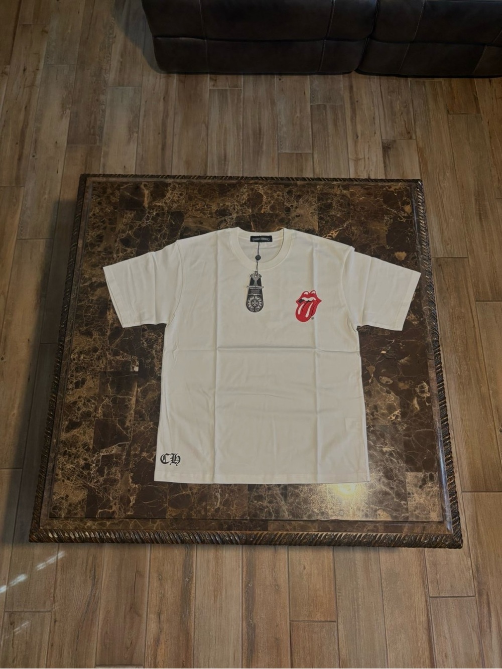 Chrome Hearts White Tee with Red Tongue Graphic
